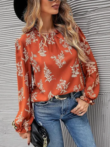 Vista 3 de Floerns - Blusa de chifón georgette de manga larga con estampado floral y cuello alto