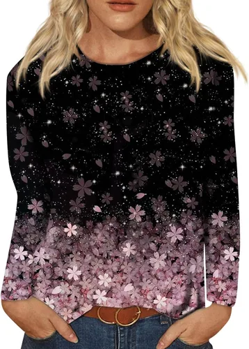 Vista 14 de Camisetas de manga larga para mujer, blusas elegantes y casuales con cuello redondo para mujer #00-Beige