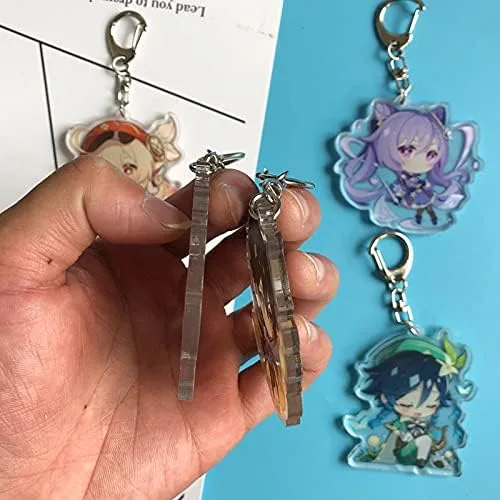 Vista 6 de Genshin Impact Figuras de acrílico llavero en forma de G hebilla accesorios lindo bolso colgante de coche llavero juego fans regalo