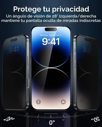 Vista 3 de ESR Paquete de 3 para iPhone 14 Pro Protector de Pantalla de Privacidad, Protector de Pantalla de Privacidad de Vidrio Templado Anti-espía