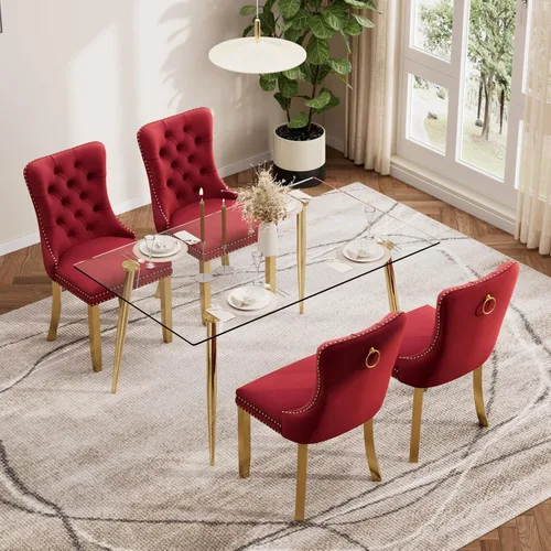 Vista 3 de Baysitone Juego de mesa de comedor de vidrio de 51 pulgadas para 4, juego de 5 piezas moderno de comedor, mesa de cocina rectangular de vidrio con 4