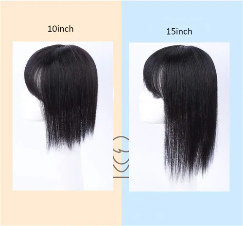 Vista 4 de Clip en cabello humano real con flequillo, hecho a mano, corona para cabello fino, 6 pulgadas, marrón oscuro