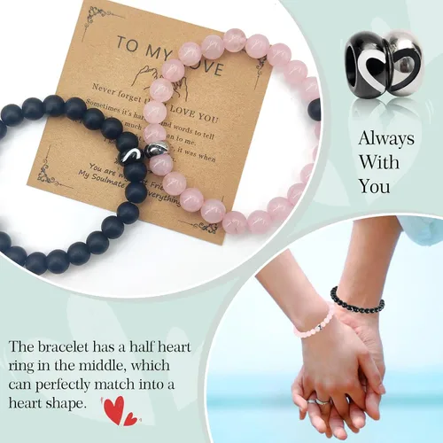 Vista 96 de 2 pulseras magnéticas para parejas, piedra natural negra mate, cristal para votos de amor eterno, juego de pulseras de cuentas de piedra de energía