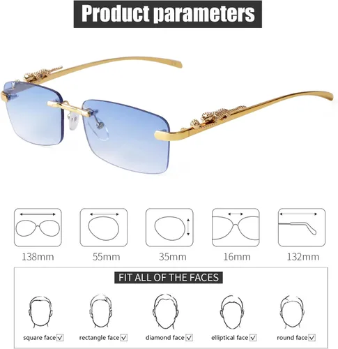 Vista 4 de JUDOO Retro Rimless Rectangle Sunglasses for Men Women Trendy Frameless Tinted Lens Eyewear