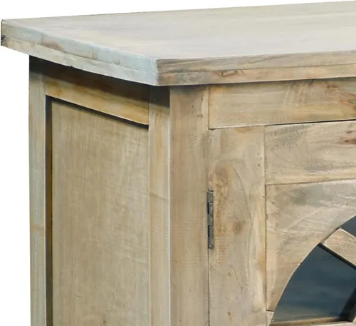 Vista 6 de Sunset Trading Vitrina de madera maciza Credenza con puerta de vidrio arqueada Servidor de buffet totalmente ensamblado, 63 pulgadas de ancho