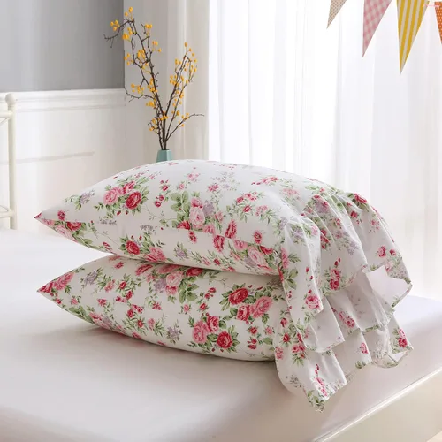 Vista 9 de Fundas de almohada grises con volantes largos de cortinas, fundas de almohada grises de algodón puro, tamaño estándar 20"X26", paquete de 2