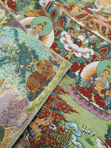Vista 5 de Bordado de seda Tíbet Thangka Budismo Maitreya Bodhisattva Budista Deidad Tangka Colgante de pared para decoración del hogar, tapiz de meditación