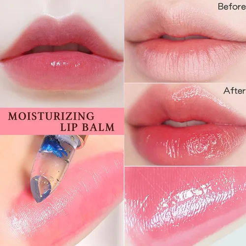 Vista 3 de Paquete de 6 lápices labiales de gelatina de flores de cristal, bálsamo labial nutritivo de larga duración, hidratante mágico que cambia