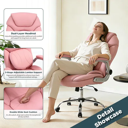 Vista 3 de Sillas de oficina ejecutivas ergonómicas con soporte lumbar ajustable, silla de gestión mecedora de 90-120°, sillas de escritorio giratorias