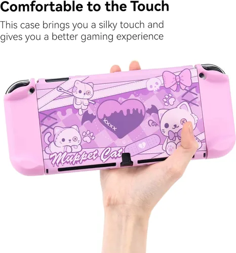 Vista 4 de GeekShare Funda protectora delgada compatible con Nintendo Switch OLED y Joy-Con - Absorción de golpes y arañazos - Muppet Cat