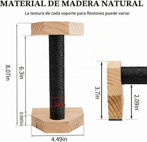 Vista 5 de Soporte de flexión, 2 barras de madera para flexiones, base antideslizante, equipo de entrenamiento en casa, paraletas de madera, soporte de mango