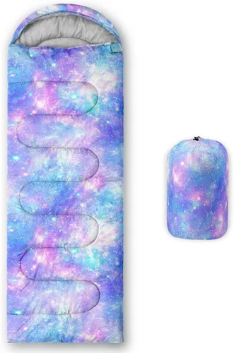 Vista 19 de QOOMO Axolotl - Lindos sacos de dormir para campamento, 3 estaciones, clima cálido y fresco, ligeros, impermeables, para adultos y niños, viajes