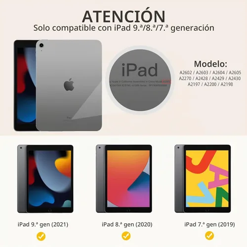Vista 3 de Akkerds - Funda Compatible con iPad de 10.2 Pulgadas 2021/2020/2019, para iPad de 9ª/8ª/7ª Generación con Soporte para Lápiz, Funda Protectora