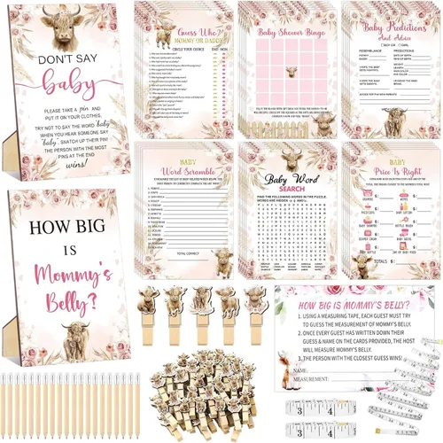 Vista 15 de Funnymoom Set de 426 piezas de juegos de baby shower de Halloween, 8 juegos, incluye bingo de baby shower, el precio correcto, adivina quién