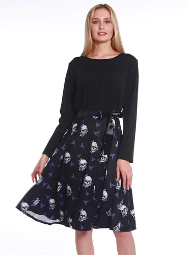 Vista 2 de Vestidos de Halloween para mujer de manga larga vestido de cóctel swing esqueleto calabaza impreso fiesta de disfraces disfraz para fiesta