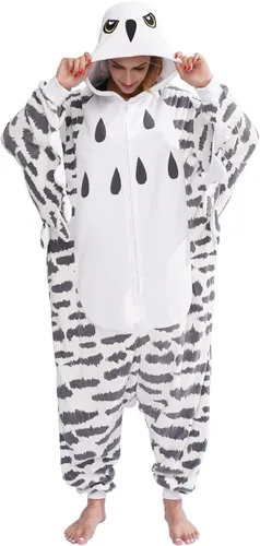Vista 4 de Unisex Adult Snowy owll Onesie One Piece Pajamas Animal Christmas Costume Homewear Sleepwear for Women men