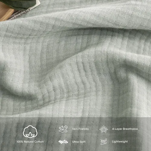 Vista 42 de FOSSA Manta de Muselina con Flecos - Gasa de Algodón 100% de 4 Capas Súper Suave y Transpirable - Manta Decorativa Ligera y Refrescante para Cama