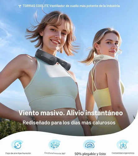 Vista 2 de TORRAS COOLiTE Ventilador de cuello, la potencia de viento más fuerte de la industria, ventilador de cuello portátil con batería de 14 horas