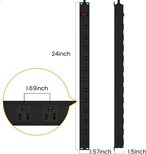 Vista 6 de Regleta protectora de sobretensiones larga de 12 tomas con 2100 julios, cable de alimentación de 3 pies, barra de alimentación con tomas