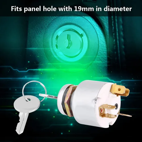 Vista 5 de Interruptor de llave, SPB501 Interruptor de encendido con 2 llaves, 12V Interruptor de encendido universal de 3 posiciones para automóvil, tractor