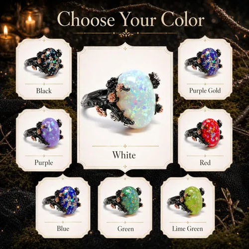 Vista 5 de Henrietta - Anillos de ópalo de fuego simulado para mujer, anillo de Negro