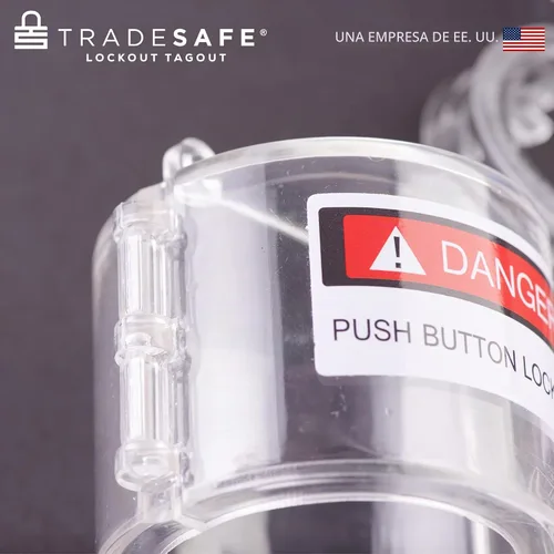 Vista 5 de TRADESAFE Bloqueo de la cubierta del botón de parada de emergencia: cubierta redonda transparente para interruptor de botón, diámetro de orificio