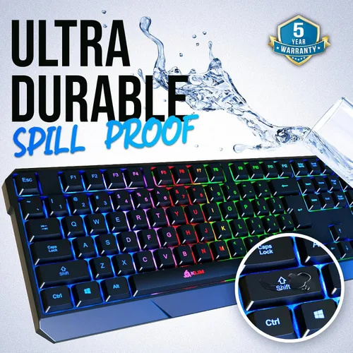Vista 5 de KLIM Chroma - Teclado USB RGB para juegos, teclado de computadora con cable para PC, membrana, resistente al agua, duradero, respuesta de 2 ms
