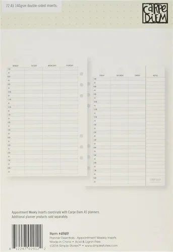 Vista 2 de Carpe Diem Appt Planner Essentials - Plaquitas semanales verticales, 8.3 x 5.8 x 0.6 in, color blanco (4949)