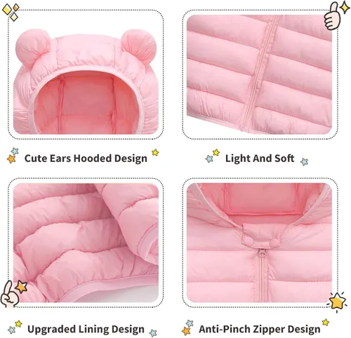 Vista 5 de XMWEALTHY Abrigos de invierno para bebés niños y niñas, con capucha de oso y plumón, para niños pequeños, ligeros, acolchados, para exteriores, 6M-3T