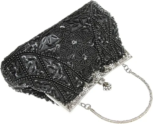Vista 4 de DA BODAN Bolso de noche para mujer, estilo vintage, con cuentas y lentejuelas y perlas, bolso de hombro para boda, novia, fiesta de graduación