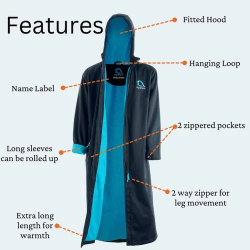 Vista 4 de AquaDash Parka de natación de telas sostenibles para adultos y niños, extra larga, algodón natural, anteriormente grandes parkas de natación