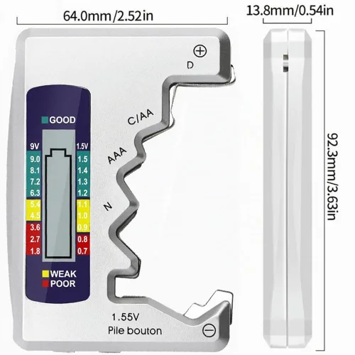 Vista 2 de Wolfride Probador de comprobador de batería AA Probador de batería universal 9 V Probador de batería Pantalla digital para AAA AA C D N 9V Batería
