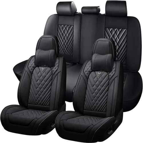 Vista 22 de Fundas de Asiento de Coche para Nissan Murano 2003-2026, Funda de Asiento Completa de Piel Nappa Impermeable, Protector de Asiento Automotriz Gris