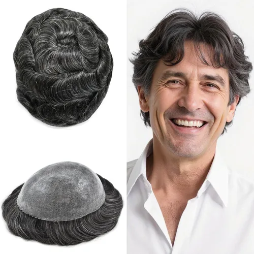 Vista 31 de Extensiones de pelo tipo tupé para hombre, sistema de reemplazo de cabello humano virgen 100% europeo, piel fina y duradera, inyección
