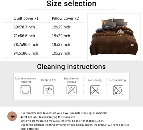 Vista 4 de Juego de ropa de cama Queen de pana, funda de edredón ultrasuave con 2 fundas de almohada, fundas de edredón tamaño matrimonial para cama doble Café