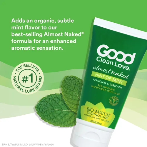 Vista 4 de Good Clean Love Almost Naked Hint of Mint - Lubricante orgánico a base de agua, lubricante personal con aloe vera, seguro para juguetes y condones