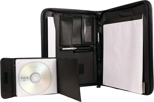 Vista 6 de Padfolio con cremallera de diseño único con soporte para CD y organizador exterior.