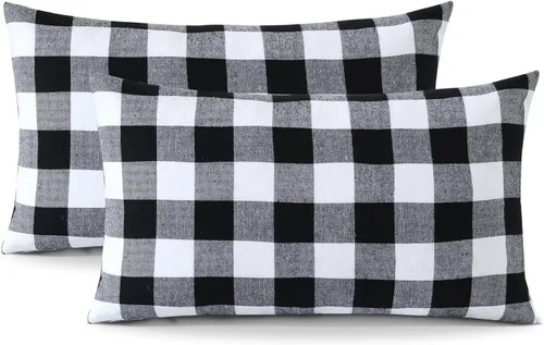 Vista 6 de OTOSTAR Paquete de 2 fundas de almohada decorativas de cuadros búfalo navideños de 12x20 pulgadas, lino clásico estilo granja, fundas de cojín