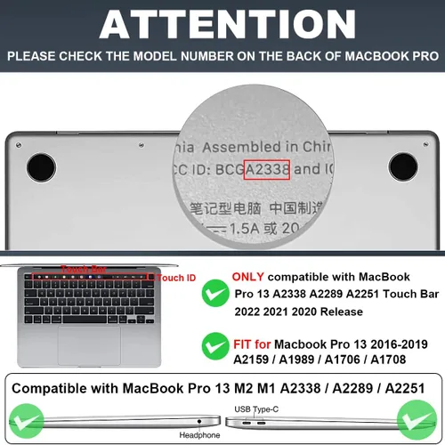 Vista 2 de Funda compatible con MacBook Pro de 13 pulgadas 2022 2021-2020 versión A2338 M2/M1 A2251 A2289 A2159 A1989 A1706 Touch ID, carcasa rígida