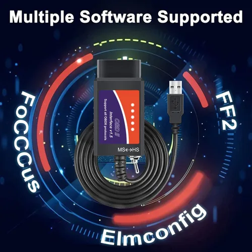 Vista 3 de Adaptador USB ELM327 OBD2 Escáner para Windows, herramienta de escaneo de diagnóstico ELMconfig FoCCCus con interruptor MS-Can/HS-Can para vehículos