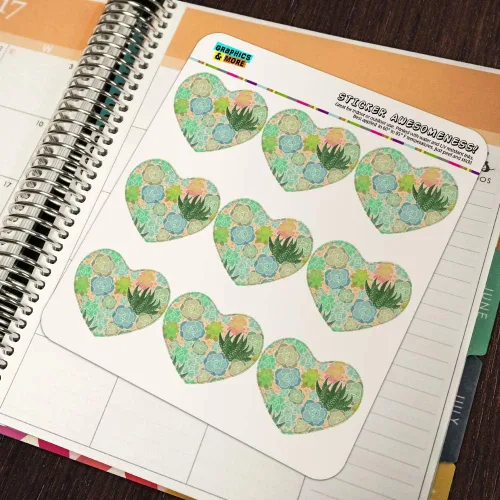 Vista 5 de Suculenta Cactus Aloe Plantas Patrón de Corazón en Forma de Planificador Calendario Scrapbook Craft Pegatinas
