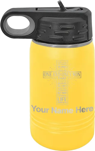 Vista 52 de LaserGram Botella de agua personalizada, versículo bíblico John 3-16, acero inoxidable de doble pared aislada al vacío con popote superior, regalo