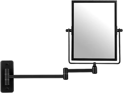 Vista 2 de QiMH Espejo de pared con aumento 3X, rectangular de 8 x 6 pulgadas con brazo extensible Espejo giratorio de doble cara para afeitado y tocador