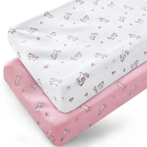 Vista 14 de Sábana de cuna, paquete de 2 sábanas de cuna, sábanas de cuna ultra suaves para bebés niños o niñas, ajuste universal para cuna rectangular