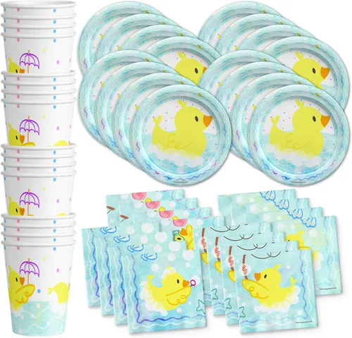Vista 14 de Noah's Ark - Juego de suministros para fiesta de cumpleaños, platos, servilletas, vasos, vajilla para 16