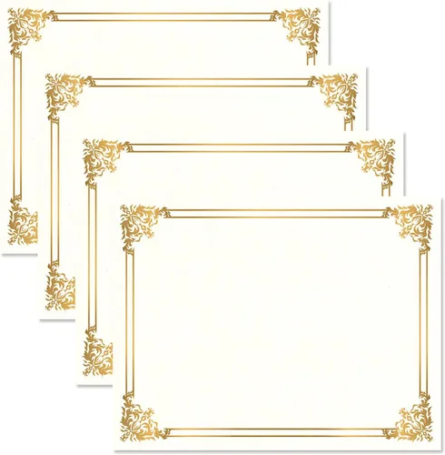 Vista 7 de Papeles de certificado de pergamino azul imperio, dorado y blanco - Paquete de 25, compatible con impresoras láser y de inyección de tinta