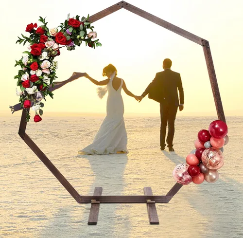 Vista 4 de Arcos de boda de madera para ceremonia, soporte de telón de fondo de arco de boda de 7.2 pies, soporte de arco de globo para ceremonia de boda