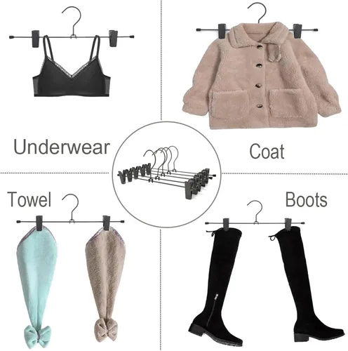 Vista 6 de Perchas para pantalones de 13.8 pulgadas, color gris oscuro, perchero con clips, clips de metal, perchas para pantalones que ahorran espacio
