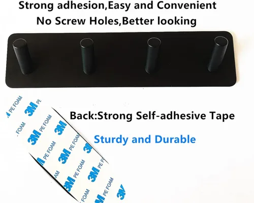 Vista 2 de Soporte para llaves de pared, ganchos adhesivos para llaves con 4 ganchos, acero inoxidable resistente, negro, sin agujeros para tornillos