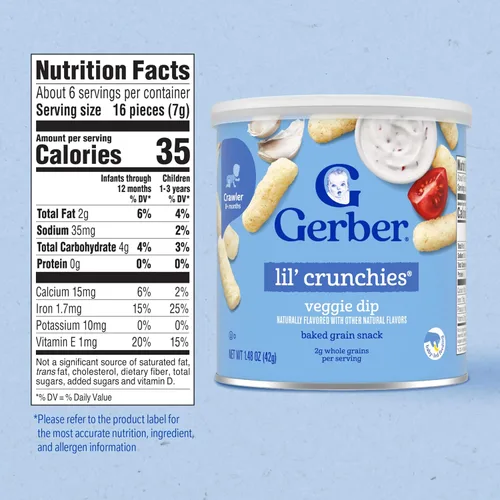 Vista 2 de Gerber Stage 3 Veggie Dip Lil Crunchies Baby Snack, 1.48 onzas